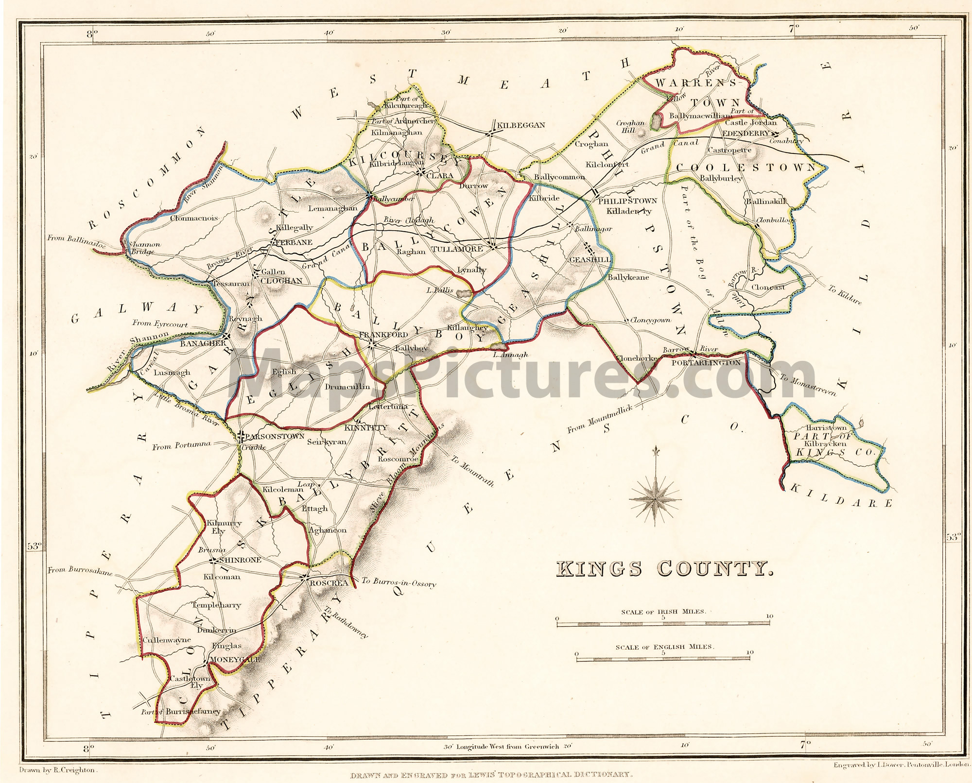 map of county offaly ireland County Kings County Offaly Ireland Map 1837 map of county offaly ireland